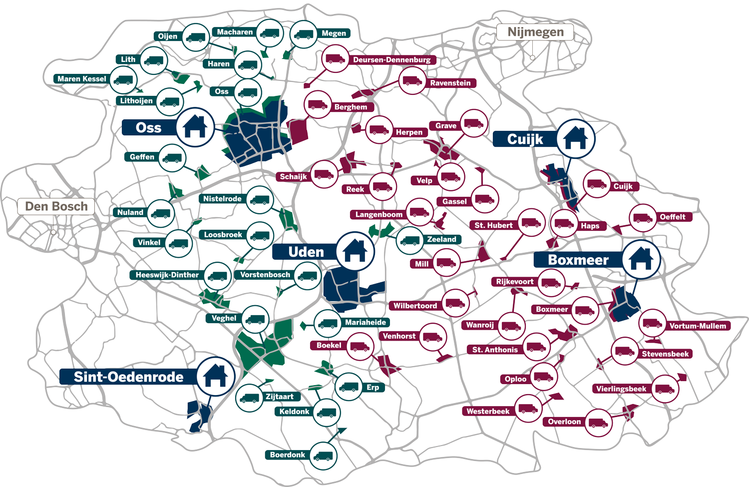 Kaart met alle Dental car locaties
